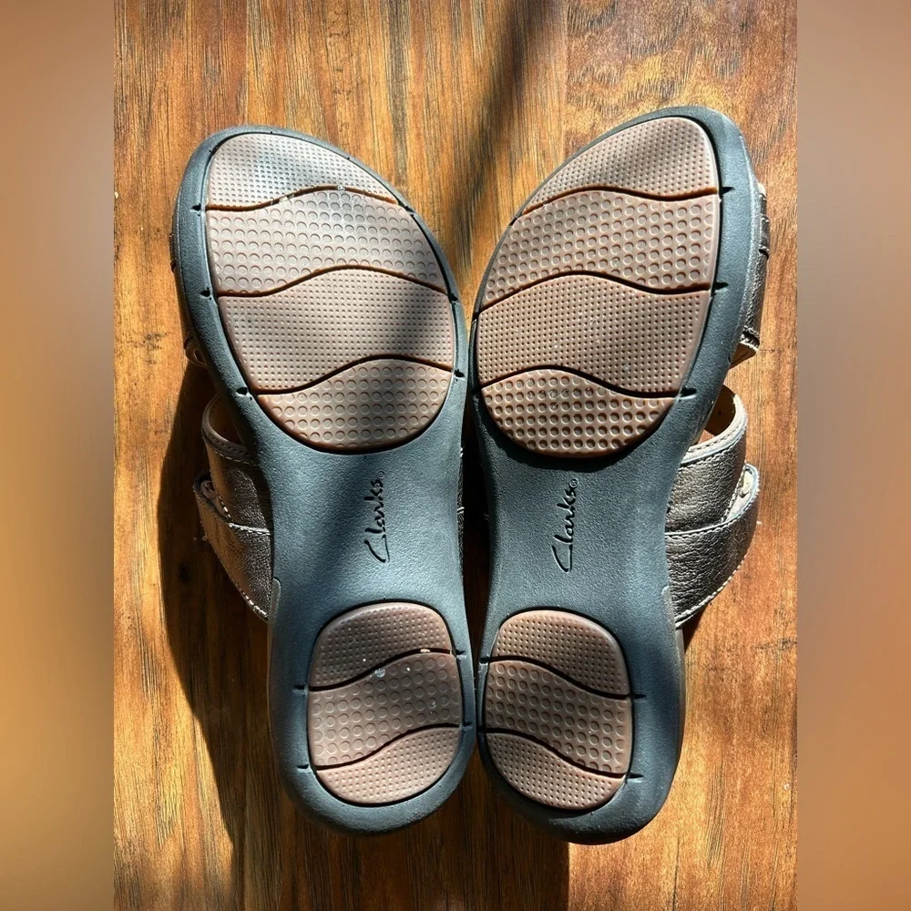 Bronze Metallic Slide-on Leather Sandals Clarks Artisan Unstructured - Picture 6 of 9